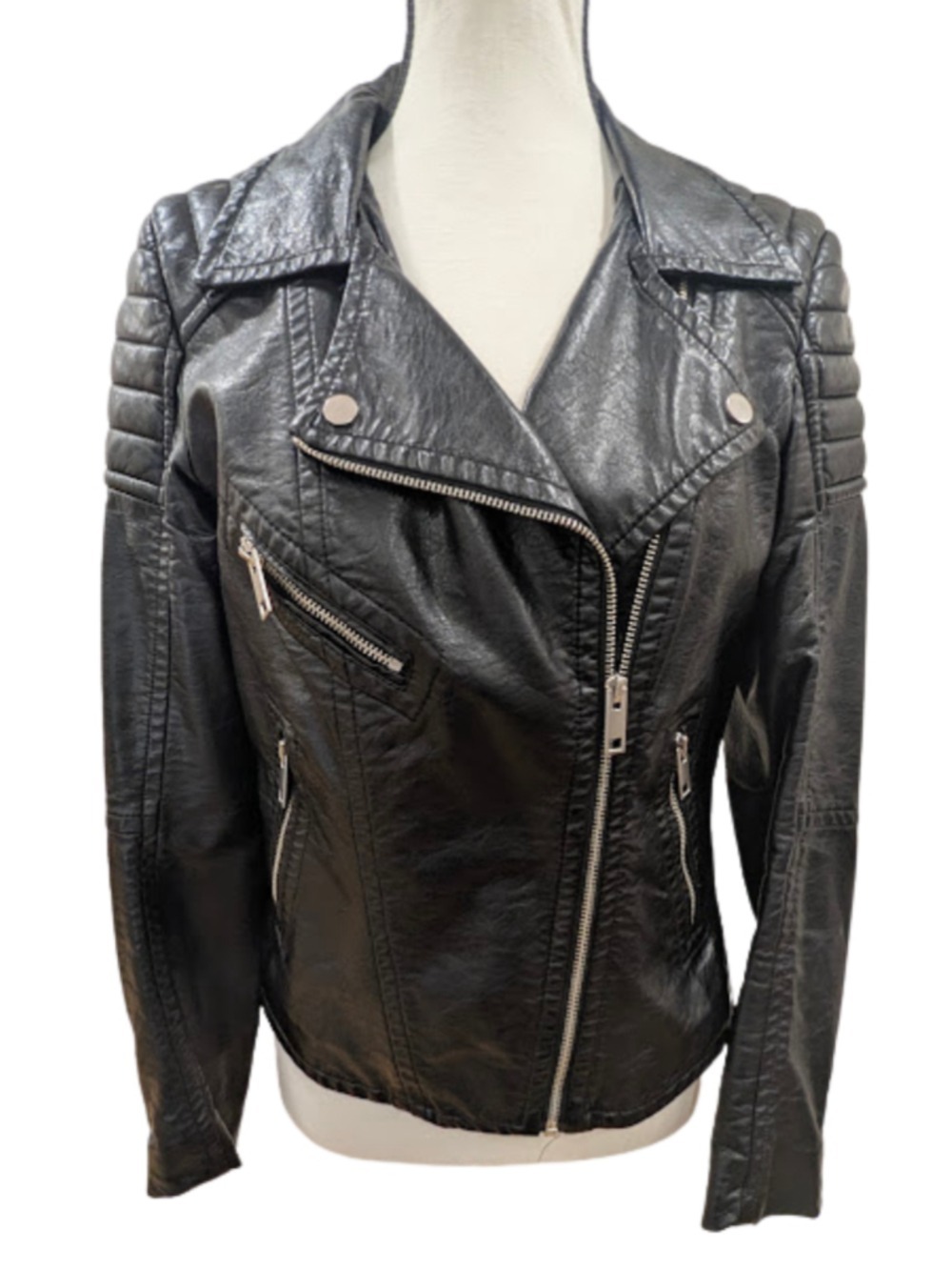 Moto Faux Leather Jacket Black Biker Grunge Y2K Indie Sleaze Size 8 H&M